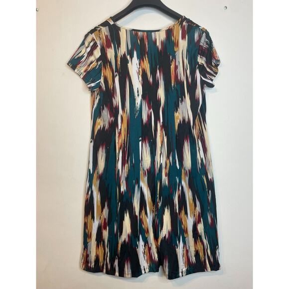 Ny Collection Womens Abstract Round Neck Midi Dress Short Sleeve Size Size L - Picture 4 of 6